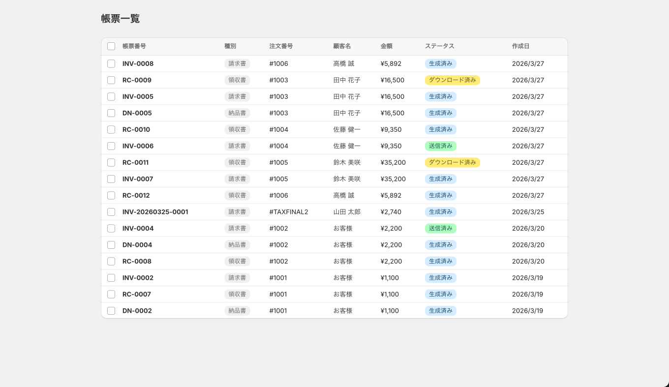 スマート帳票の帳票一覧画面